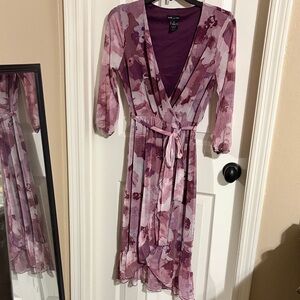 Floral Wrap Dress in Mauve and Plum